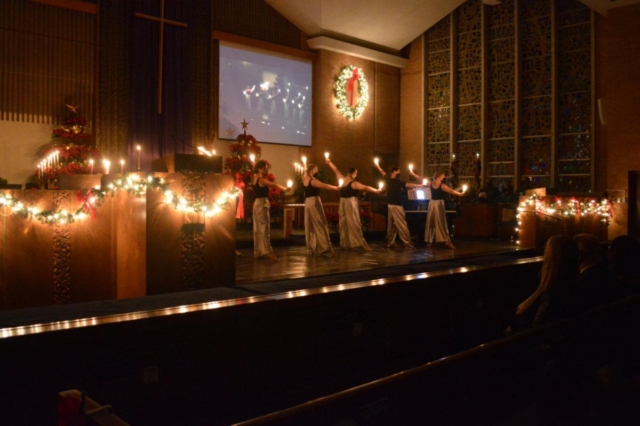 A picture of Central UMC's Liturgical Dance choir performing during Christmas Eve Worship