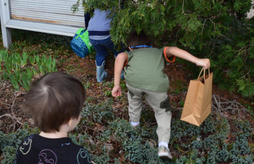 Picture of a little girl hunting for Easter eggs